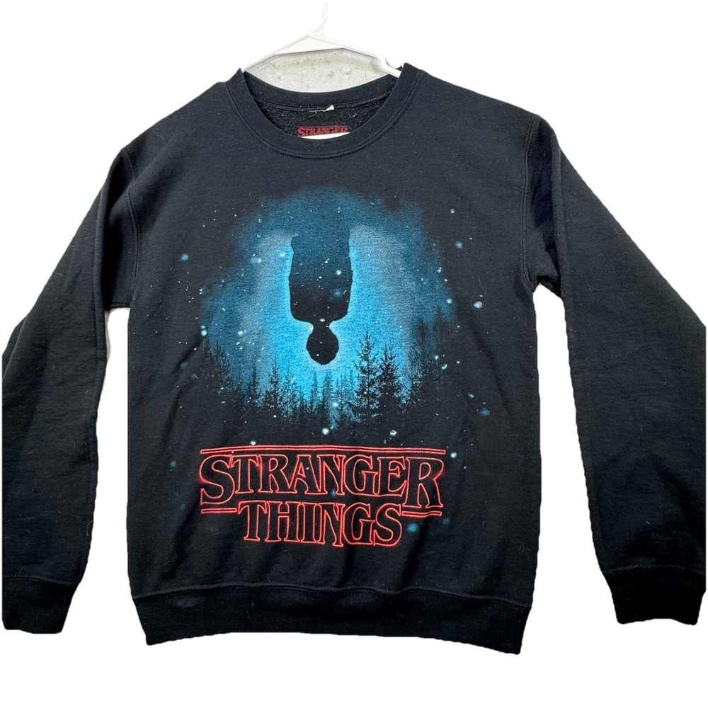 Stranger Things Upside Down Graphic Black Sweatshirt Size Small‎ Oversized